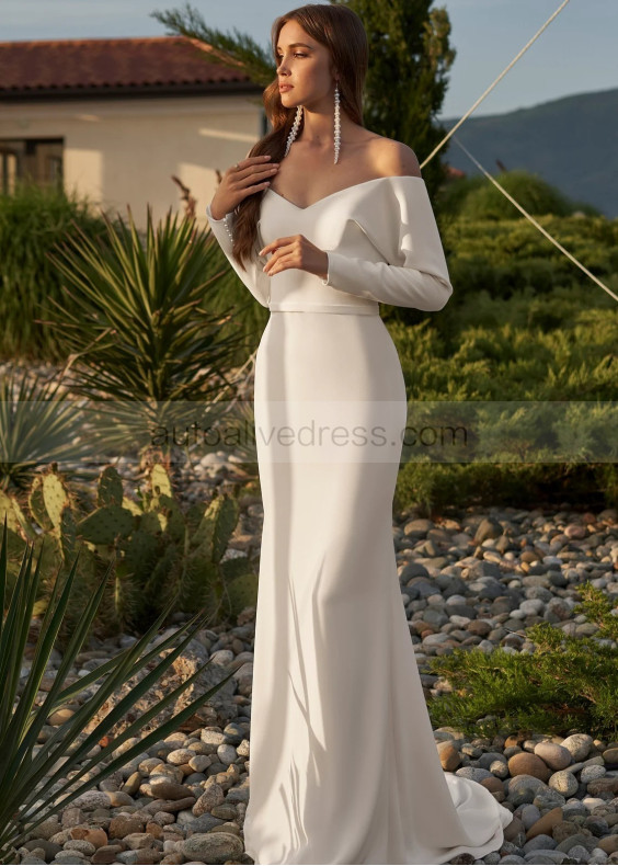 Off Shoulder Ivory Satin Corset Back Charming Wedding Dress Off Shoulder Ivory Satin Corset Back Charming Wedding Dress